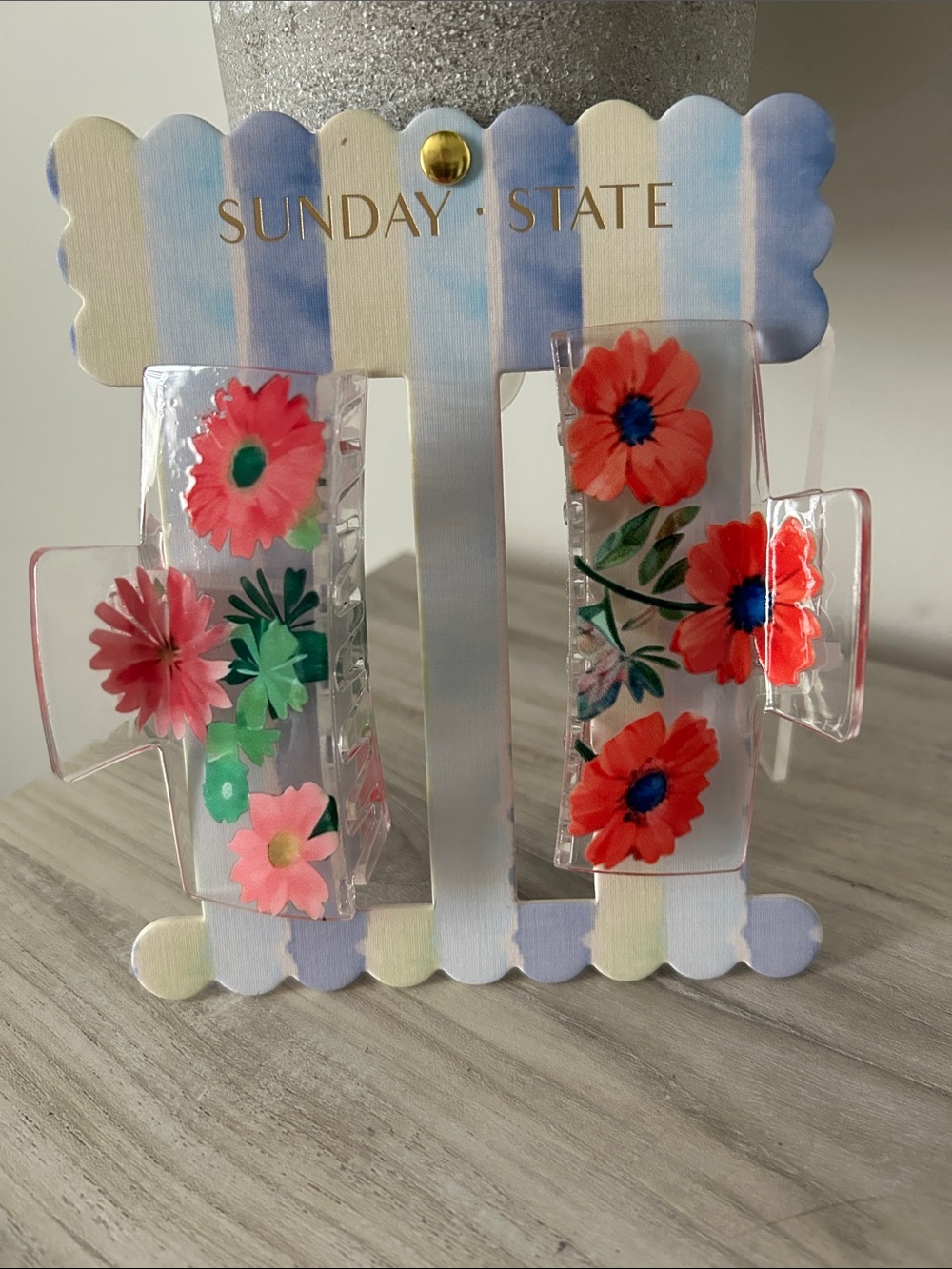 Sunday State Floral Acrylic Hair Claw Clips - Pink & Red